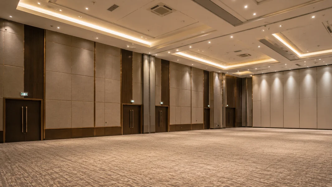 Interior ballroom dan aula serbaguna sebagai konteks pekerjaan peredam suara venue